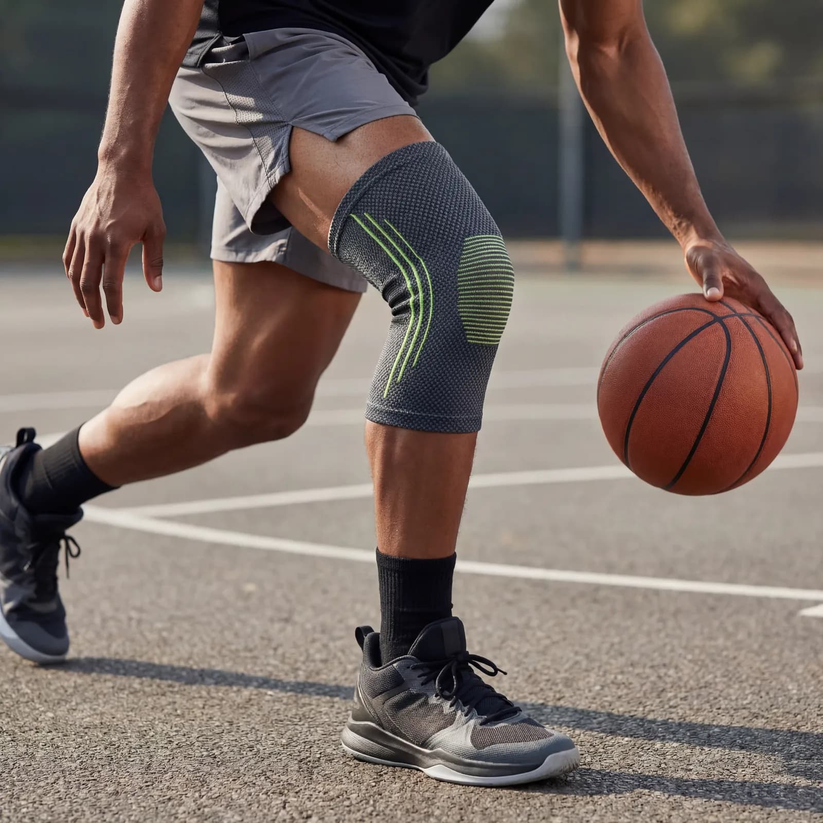 Genouillère Activemoove portée pendant une session de basketball
